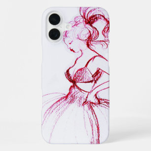SCHÖNHEIT IM ROSA KLEID Rot-Weiß-Zeichnung iPhone 16 Plus Hülle