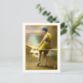 Schönheit in Gelb und Blau Postkarte (Stehend Vorderseite)