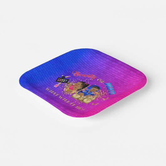 Schönheit oder Beats Blue Hot Pink Gold Gender Rev Pappteller (Gewinkelt)