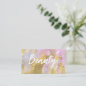 *~* SCHÖNHEIT Pink Script Gold Foil Visitenkarte (Stehend Vorderseite)