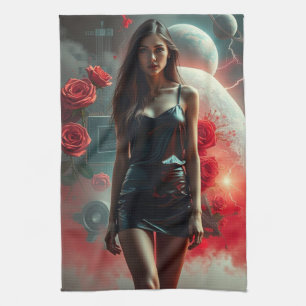 Schönheit, Planeten, Blumen und KI Geschirrtuch