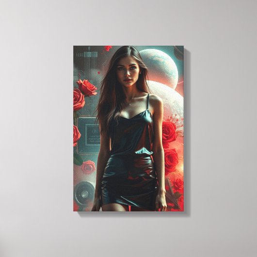 Schönheit, Planeten, Blumen und KI Leinwanddruck (Vorderseite)