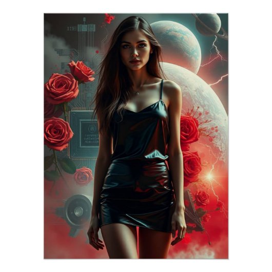 Schönheit, Planeten, Blumen und KI Poster (Vorderseite)