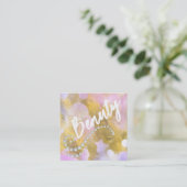 *~* SCHÖNHEIT Rainbow Gold Script Business Card Quadratische Visitenkarte (Stehend Vorderseite)