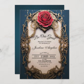 Schönheit und das Biest Gold und Rote Rose Sweet 1 Einladung (Vorne/Hinten)