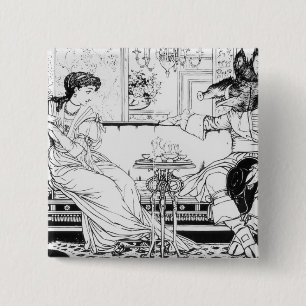 Schönheit und das Tier, 1874 (litho) (b/w Foto) Button