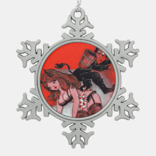 Schönheit und der Krampus Vintage Weihnachten Chri Schneeflocken Zinn-Ornament