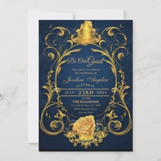Schönheit und die Rose von Beast Gold Sweet 16 Einladung (Vorderseite)