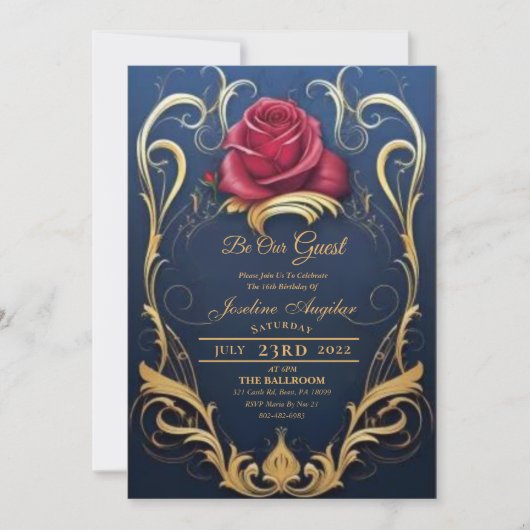 Schönheit und die Rote Rose der Bestie Sweet 16 Ei Einladung (Vorderseite)