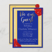 Schönheit und die Rote Rosen der Bestie auf Blau u Ankündigungspostkarte (Vorne/Hinten)