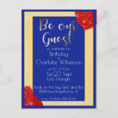 Schönheit und die Rote Rosen der Bestie auf Blau u Ankündigungspostkarte (Vorderseite)