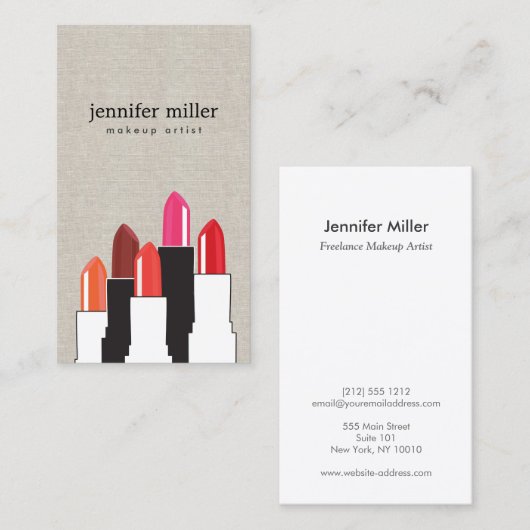 Schönheit und Lipstick Collage auf Imitaten Linen Visitenkarte (Vorne/Hinten)
