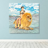 Schönheit und Löwen Leinwanddruck (Insitu (Holzboden))