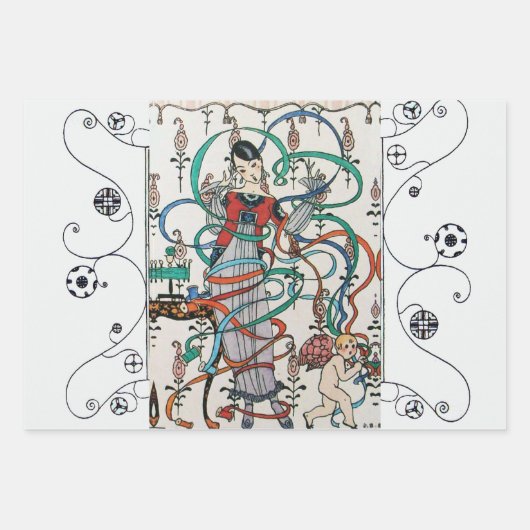 SCHÖNHEIT UND PHOENIX Art Deco Frauenmode Geschenkpapier Set (Vorderseite 3)