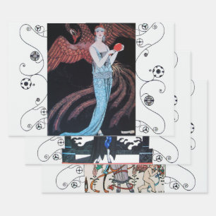 SCHÖNHEIT UND PHOENIX Art Deco Frauenmode Geschenkpapier Set