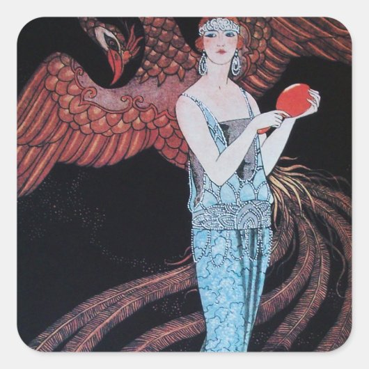 SCHÖNHEIT UND PHOENIX, MODERNER DESIGNER MACHEN KÜ QUADRATISCHER AUFKLEBER (Vorderseite)