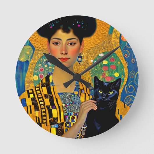 Schönheit und Schwarze Katze Runde Wanduhr (Vorderseite)