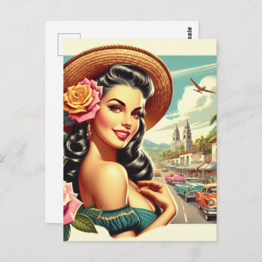 Schönheit Vintage FrauenIllustration Postkarte (Vorne/Hinten)