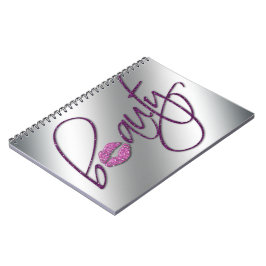 Schönheitcosmetology-Rosa-Glitzer-Lippen lila Notizblock