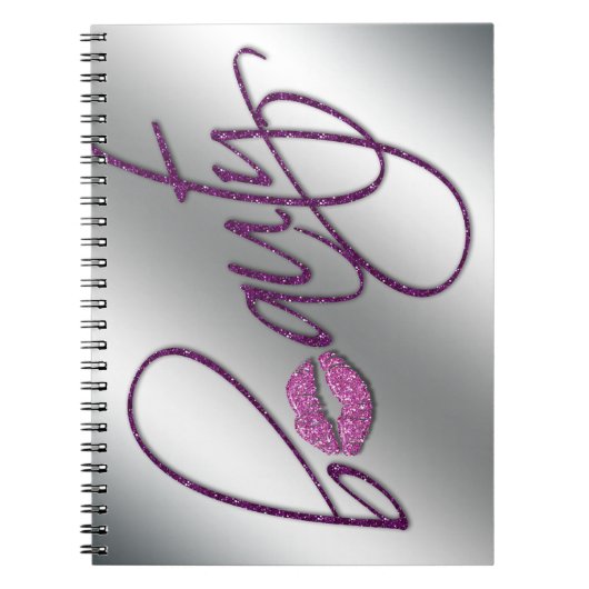 Schönheitcosmetology-Rosa-Glitzer-Lippen lila Notizblock (Vorderseite)