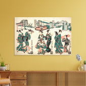 Schönheiten aus Fukagawa. Triptychon Leinwanddruck (Insitu (Wohnzimmer))