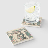 Schönheiten aus Fukagawa.Triptychon Steinuntersetzer (Seitenansicht)