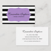 Schönheits-Berater-Schwarzweiss-Streifen lila Visitenkarte (Vorne/Hinten)