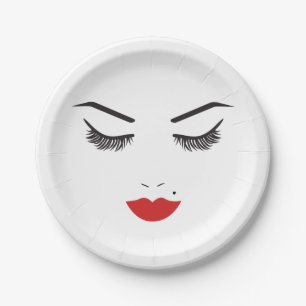 Schönheits-Make-up-Gesicht Wimpern & Rote Lippen S Pappteller