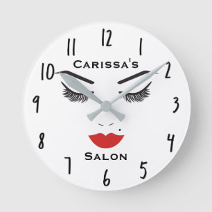 Schönheits-Make-up-Gesicht-Wimpern & rote Lippen S Runde Wanduhr