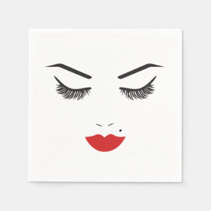 Schönheits-Make-up-Gesicht Wimpern & Rote Lippen S Serviette