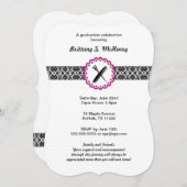 Schönheits-Schuldamast-Abschluss-Einladungsrosa Einladung (Vorne/Hinten)