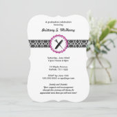 Schönheits-Schuldamast-Abschluss-Einladungsrosa Einladung (Stehend Vorderseite)