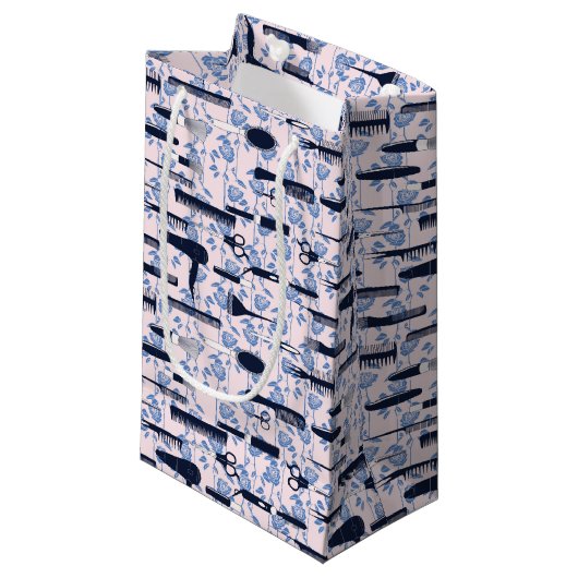 Schönheits-Sorgfalt-blaues Rosen-Muster Kleine Geschenktüte (Vorderseite Schrägansicht)