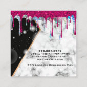 Schönheitslogo | QR-Code | Marble Glitzer Tropfen Quadratische Visitenkarte (Rückseite)