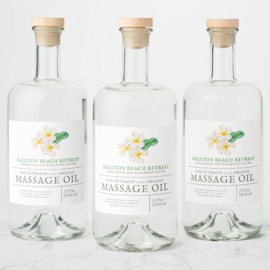 Schönheitsmassage Produkt plumeria frangipani Alkoholflaschenetikett (Flaschen)