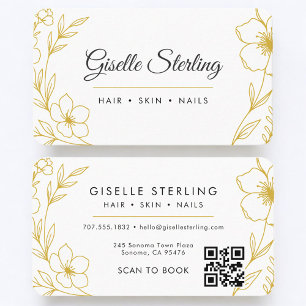 Schönheitssalon Botanical Gold White QR Code Visitenkarte
