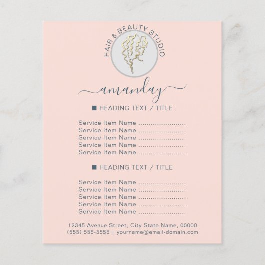 Schönheitssalon Friseur-Logo BlushBlue Preisliste Flyer (Vorne)