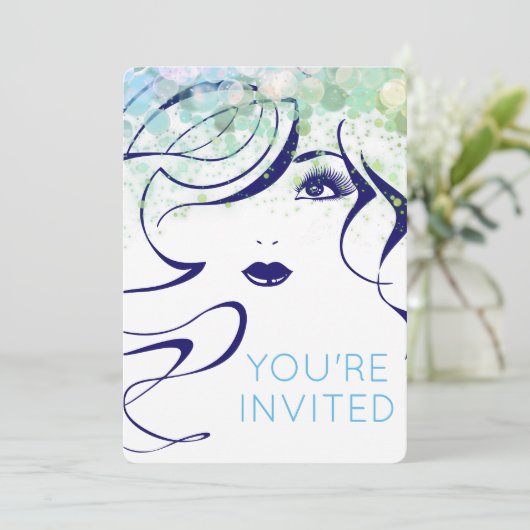 Schönheitssalon mit glattem Haar Einladung (Stehend Vorderseite)