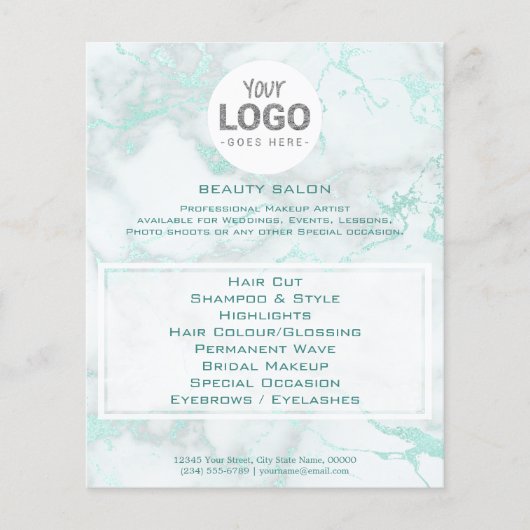 Schönheitssalon mit Ihrem Logo auf aquamarinem Mar Flyer (Vorne)