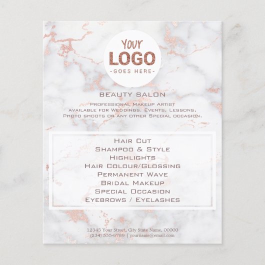 Schönheitssalon mit Ihrem Logo auf rosa Marmor Flyer (Vorne)