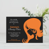 Schönheitssalon (Orange) Einladung (Stehend Vorderseite)