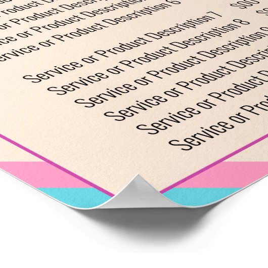 Schönheitssalon Pink Beige Blauer Streifen Preisli Poster (Ecke)