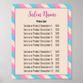 Schönheitssalon Pink Beige Blauer Streifen Preisli Poster (Vorne)