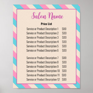 Schönheitssalon Pink Beige Blauer Streifen Preisli Poster