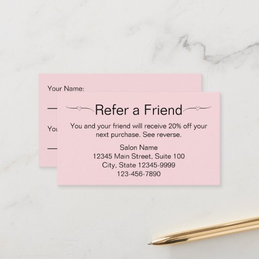 Schönheitssalon Pink und Black Refer a Friend Card Terminkarte (Vorderseite/Rückseite Beispiel)