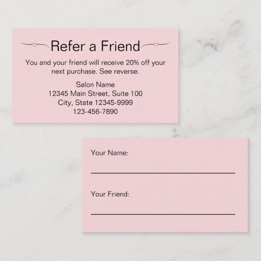 Schönheitssalon Pink und Black Refer a Friend Card Terminkarte (Vorne/Hinten)