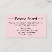 Schönheitssalon Pink und Black Refer a Friend Card Terminkarte (Vorderseite)