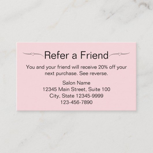Schönheitssalon Pink und Black Refer a Friend Card Terminkarte (Vorderseite)