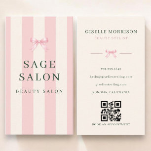 Schönheitssalon Rosa Grüne Gestreifte Schleife QR- Visitenkarte