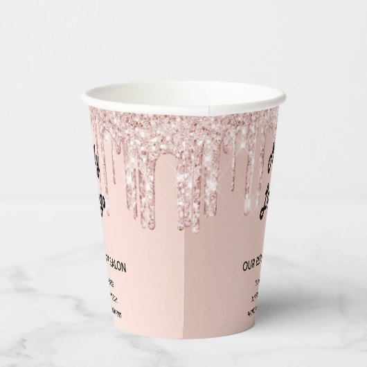 Schönheitssalon Rose Gold Glitzer Firmenlogo Pappbecher (Rechts)